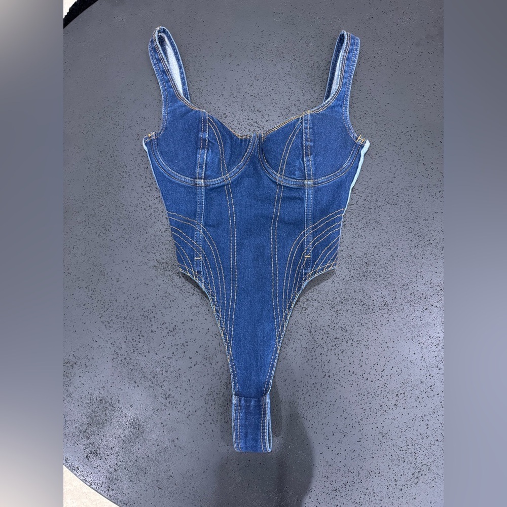 IVY PARK ADIDAS Rodeo Beyonce Denim Bodysuit Size Small VGUC - Picture 7 of 11